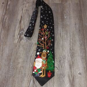 Yule Tie Greetings by Hallmark Happy Holidays Santa Claus Black Silk Necktie Tie